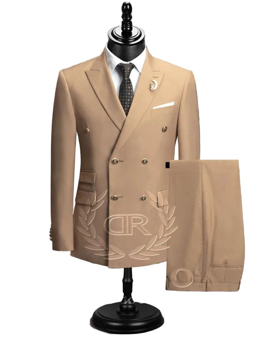 SUIT - Double Breasted (Beige & Black)