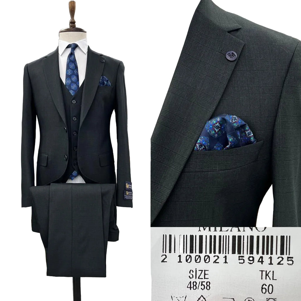 SUIT - Three Piece Suit | Green, Gold & Navy | Sizes 46–56