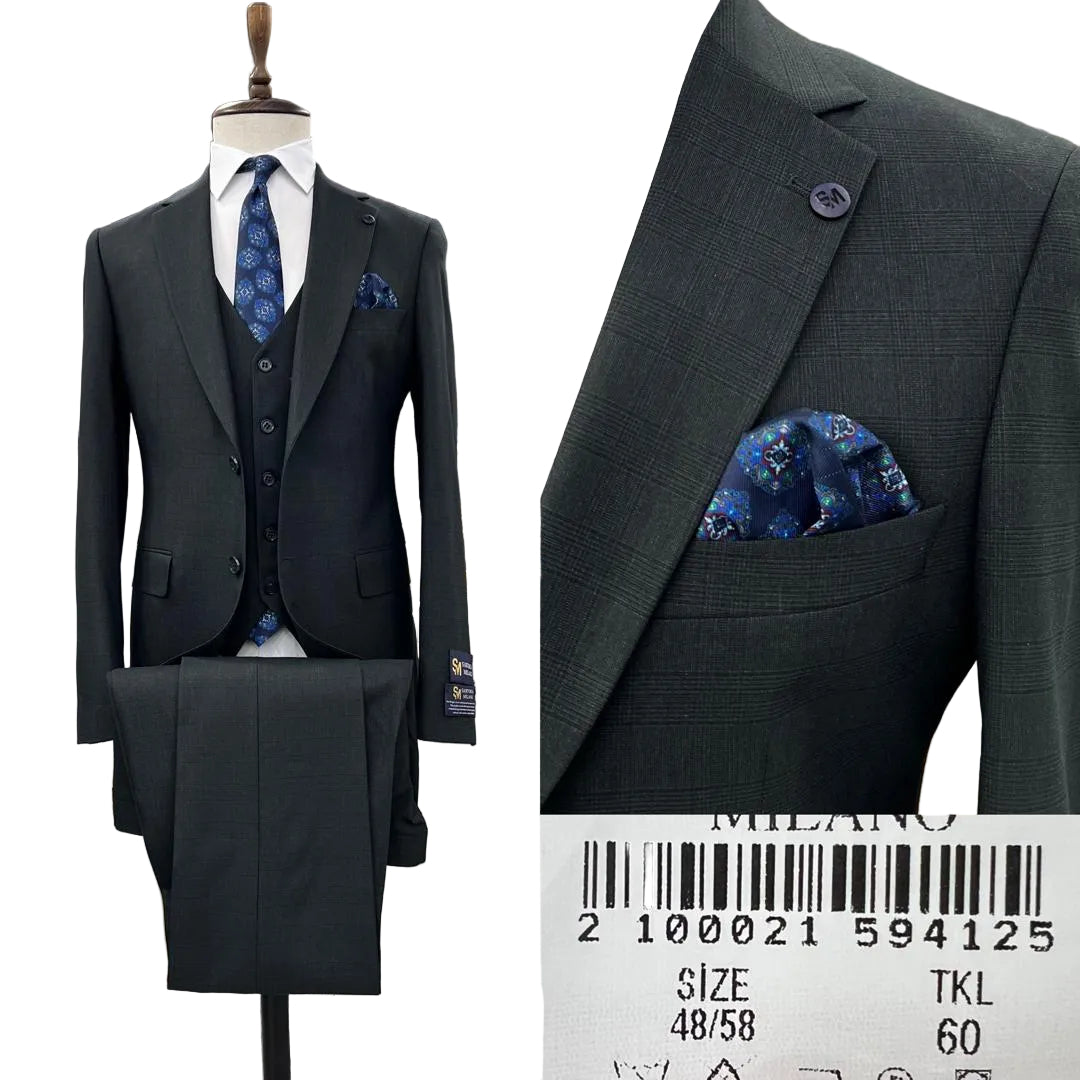 SUIT - Three Piece Suit | Green, Gold & Navy | Sizes 46–56