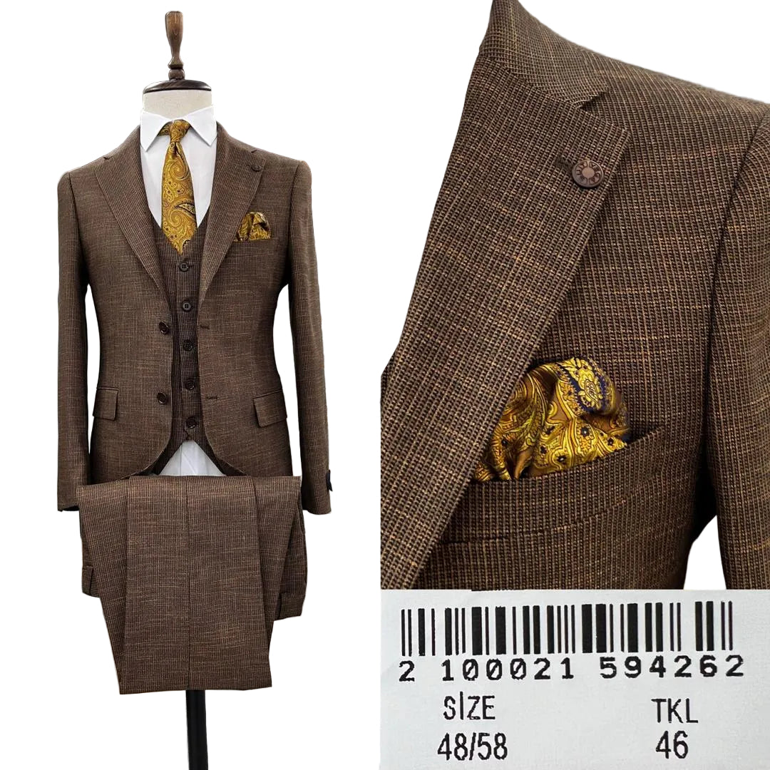 SUIT - Three Piece Suit | Green, Gold & Navy | Sizes 46–56