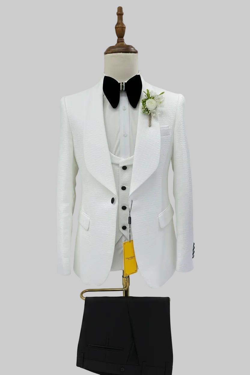SUIT - Three Piece [White Suit, Inner & Black Trouser] 46-58